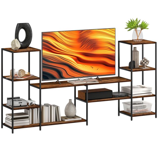 HOMCOM TV Unit for TVs up to 55 Inches, Industrial TV Stand with Shelves Brown 1