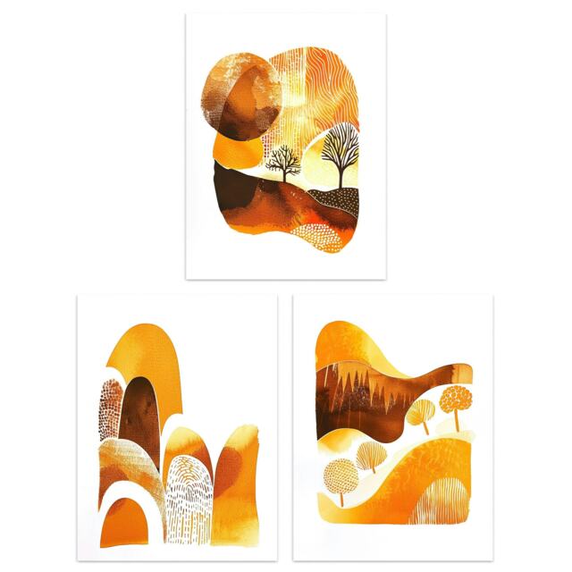 Set of 3 Abstract Autumn Mountain Landscapes Living Room 12X16 Inch Wall Art Prints Pack