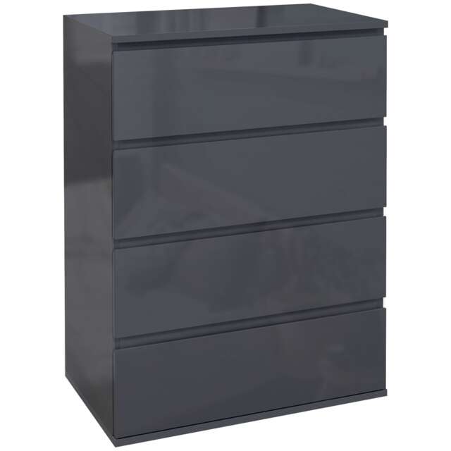 HOMCOM High Gloss Chest of Drawers, Modern 4 Drawer Dresser with Soft Closing Mechanism for Bedroom, Grey