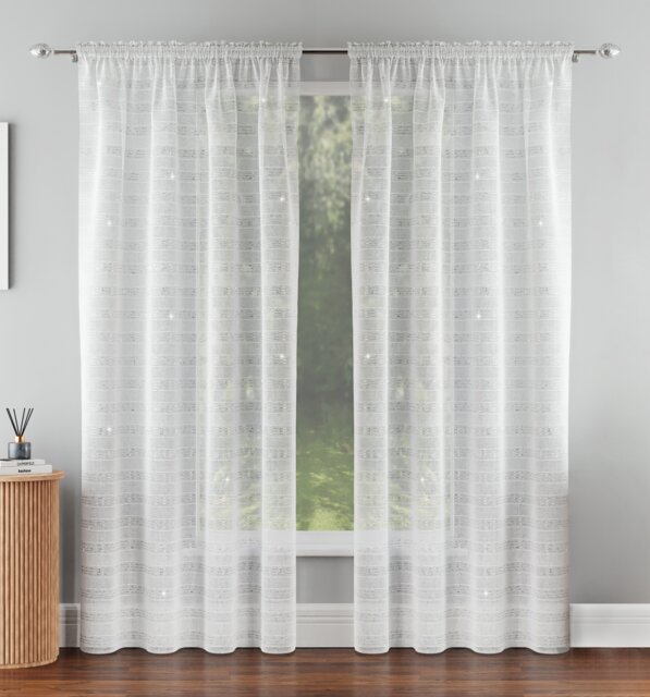 "Lima Silver Metallic Lurex Stripe Voile Panels - Pair 140 x 122cm (55x48"")"