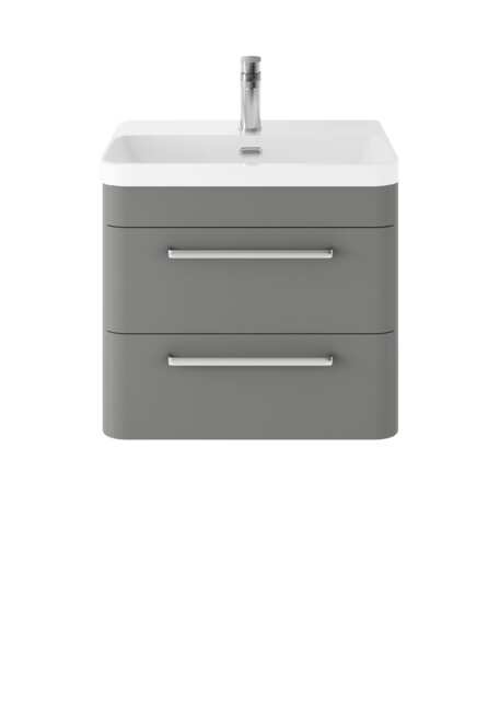 Balterley Wall Hung 2 Drawer Vanity Unit with Ceramic Basin Grey Cool Grey 562 x 607 x 460mm