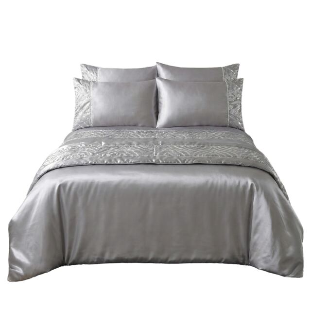 Shimmer Duvet Cover Set Luxury Bedding with Elegant Metallic Finish Silver Double
