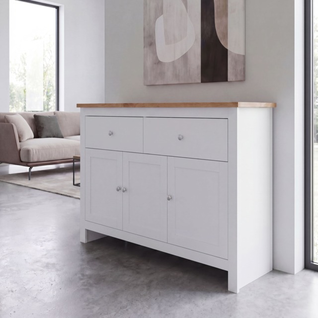 Vida Designs Arlington 2 Drawer 3 Door Sideboard Shaker Buffet Cabinet Storage, White & Oak White White & Oak 1