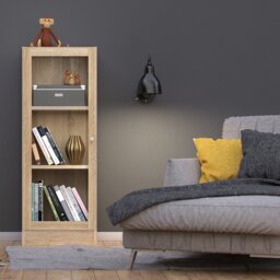 Basic Low Narrow Display Cabinet in Oak (2 Shelves) with Glass Oak Door