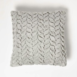 Homescapes Grace Pleated Grey Velvet Cushion - 45 x 45 cm Grey 45 x 45 cm 1