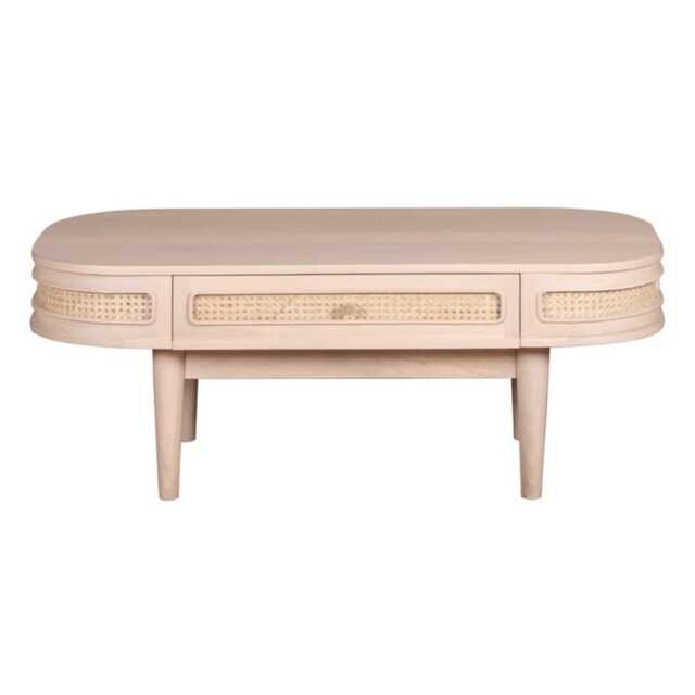 Valencia 1 Drawer Coffee Table - Cane & Mango Wood - L55 x W115 x H45 cm Brown