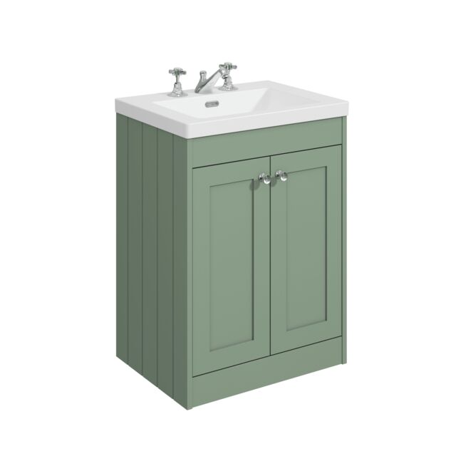 Balterley Floor Standing 2 Door Unit with Minimalist Basin 3 Tap Hole Green 800 x 600 x 453mm