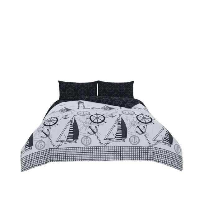 Pirate Duvet Cover Set Adventure Themed Bedding with Pillowcases Black Double