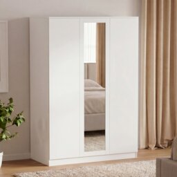Vida Designs Denver 3 Door Mirrored Large Wardrobe Push Open Doors With Shelving & Hanging Clothes Rail - White