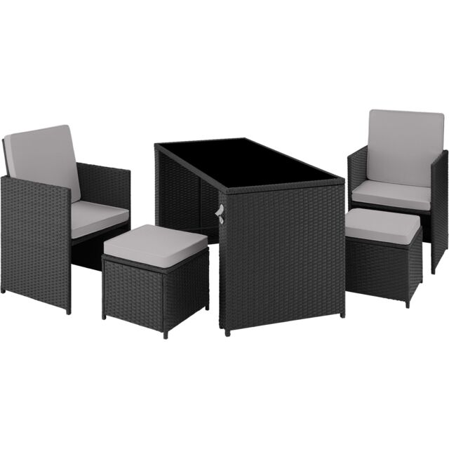 Garden Table and Chairs Palermo - up to 4 people, chairs, stools and table, weather and UV-resistant Black black/grey 202 x 130,50 x 92,50 cm 1