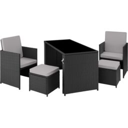 Garden Table and Chairs Palermo - up to 4 people, chairs, stools and table, weather and UV-resistant Black black/grey 202 x 130,50 x 92,50 cm 1