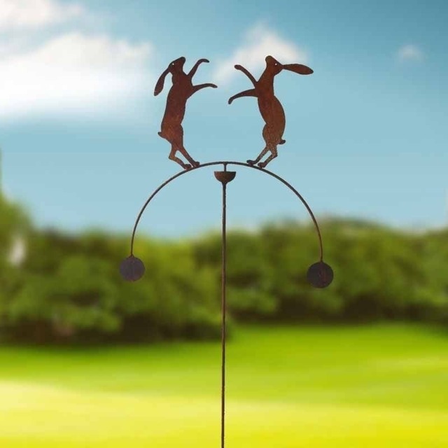 Boxing Hares Wind Rocker Double Bare Metal/Ready to Rust - Steel - W54 x H148.5 cm