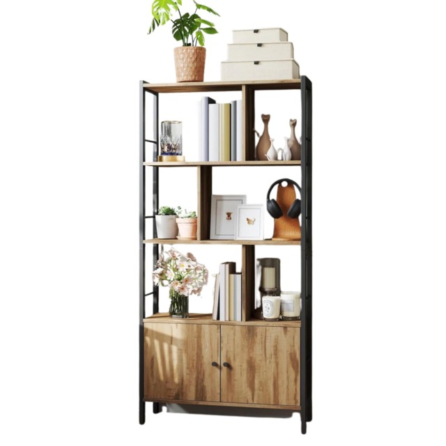 Industrial Bookcase Storage Cabinet Shelving Unit Rustic Oak