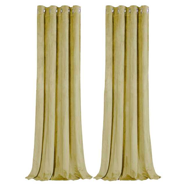 Dusty Yellow Velvet Blackout Eyelet Curtains - 46x63 Inch Drop - Pair Yellow One Size