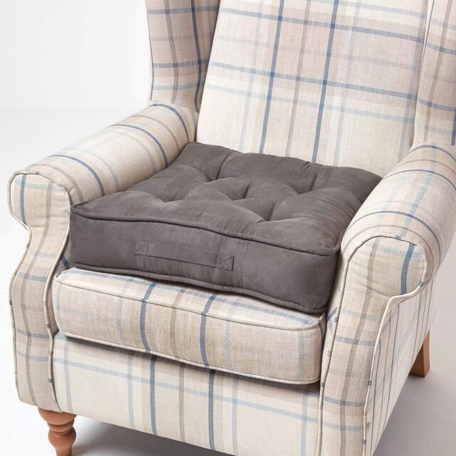 "Homescapes Taupe Grey Faux Suede Armchair Booster Cushion Grey Grey 50cm x 50cm x 10cm (20"" x 20"" x 4"")"
