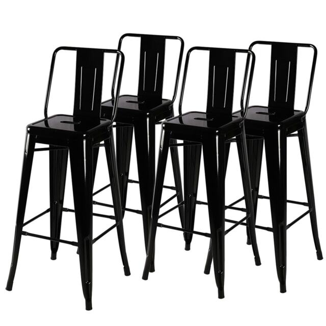 Living and Home 4-piece Metal Frame High Chair Bar Stool - Black