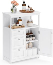 Bathroom Storage Cabinet with 3 Drawers and Adjustable Shelf, Freestanding Floor Unit, Cloud White