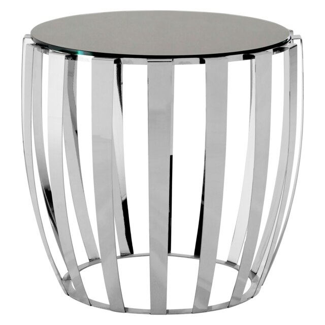 Interiors by Premier Luxurious Silver Finish Bedside Table, Distinctive Small Round Table With Black Glass Top, Modern Side Table Silver