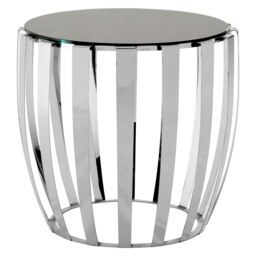 Interiors by Premier Luxurious Silver Finish Bedside Table, Distinctive Small Round Table With Black Glass Top, Modern Side Table Silver