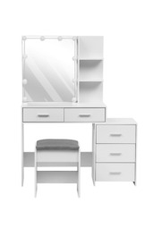 Living and Home Hollywood Dressing Table Set with Large Lighted Mirror White