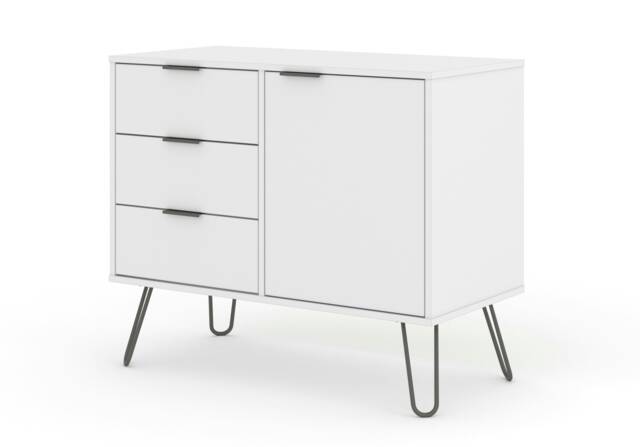 Augusta Industrial Pine Sideboard - 1 Door 3 Drawer Wooden Storage Unit in Brown, White, or Grey White White One Size 1