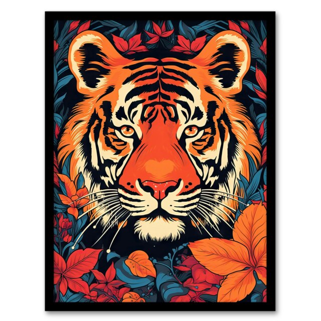 Tangerine Bold Bright Tiger Amber Orange Red Black Framed Wall Art Print A4