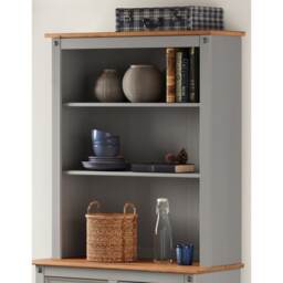 Mercers Furniture Corona Grey Wax Small Dresser Top 2 Shelf Buffet Solid Wooden Pine Sideboard Topper Wood with Mexican Styling