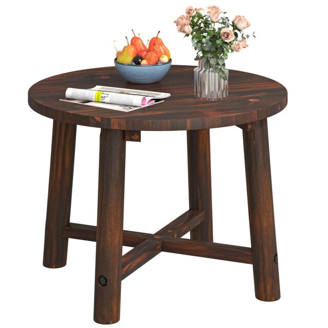 COSTWAY Outdoor Side Table Patio End Table with Solid Wood Structure-Brown