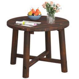 COSTWAY Outdoor Side Table Patio End Table with Solid Wood Structure-Brown