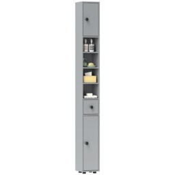 kleankin Slim Bathroom Cabinet w/ Open Shelves and 2 Door Cupboards, Grey Grey