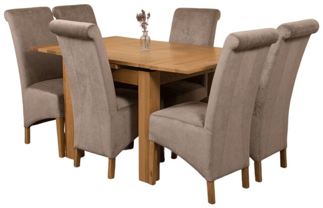 Richmond 90-150cm Oak Extending Dining Table and 6 Montana Fabric Chairs Grey Grey