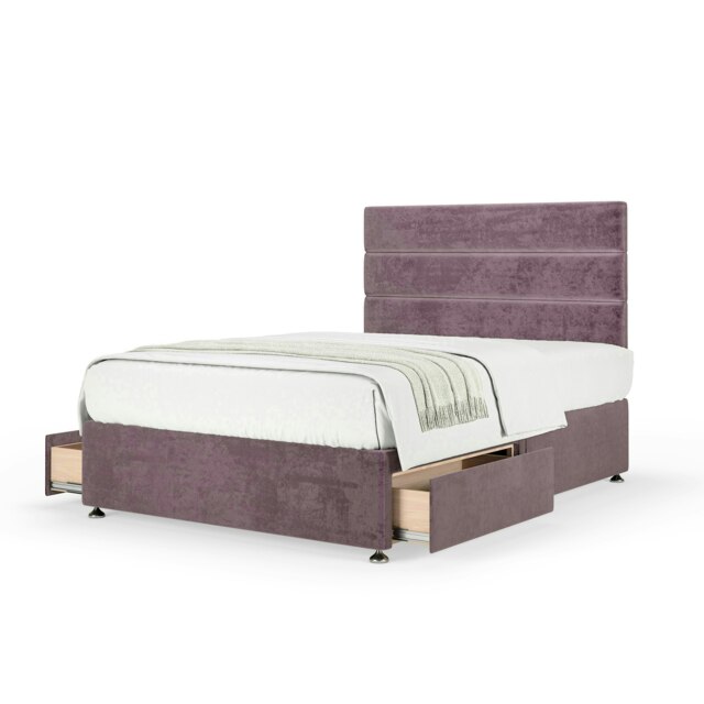 Majestic 1000 Pocket Sprung Mauve Naples Velvet 2 Drawer Divan Set And Milan Headboard Single