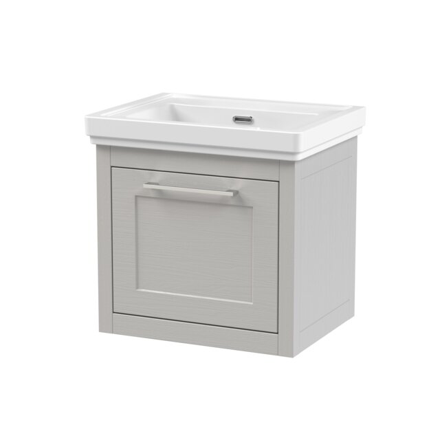 Balterley Traditional Bathroom Wall Hung 1 Drawer Vanity Unit and 0 Tap Hole Fireclay Basin Grey Earl's Grey
