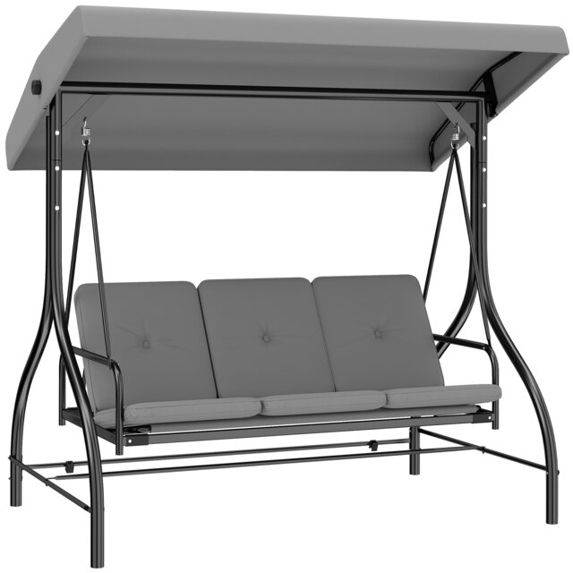 Outsunny 3 Seater Canopy Swing Chair Porch Hammock Bed Rocking Bench Grey