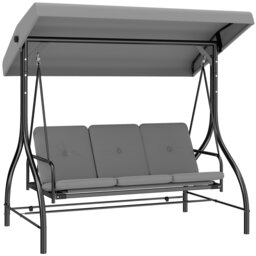 Outsunny 3 Seater Canopy Swing Chair Porch Hammock Bed Rocking Bench Grey