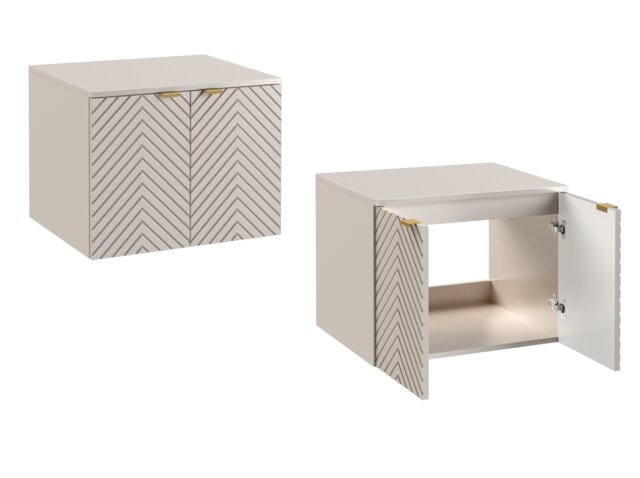 Bathroom Furniture Set Wall Hung Vanity Unit with 600mm Worktop and Tallboy Tall Cabinet Cashmere Beige Ribbed Fluted Cara