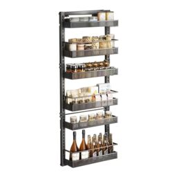 London Boutique 6 Tier Over Door Pantry Organiser w/ Adjustable Metal Wire Baskets Removable Storage Rack for Kitchen Bathroom, Black