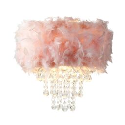 Contemporary Pink Feather Pendant Light Shade with Transparent Acrylic Droplets Pink Pink 1