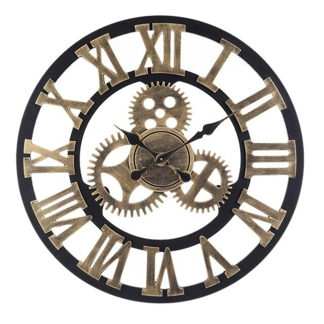 Living and Home Industrial Large Retro Silent Wall Clock - Gold
