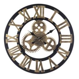 Living and Home Industrial Large Retro Silent Wall Clock - Gold