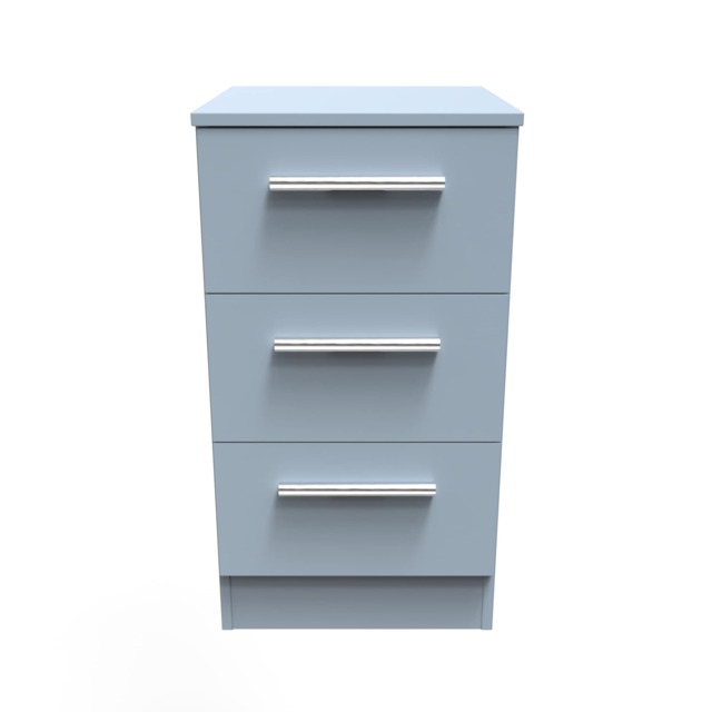 Trent 3 Drawer Bedside Cabinet in Denim Blue (Ready Assembled) Blue Denim Blue