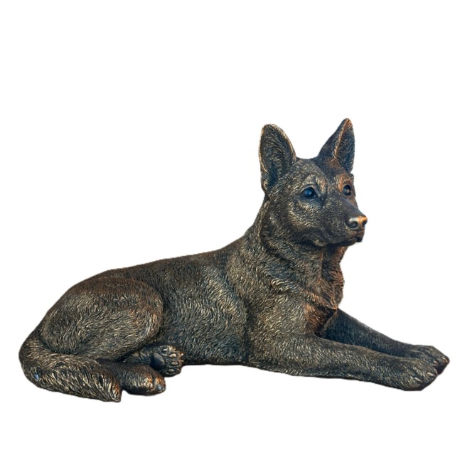 Laying German Shepherd Dog Figurine, Leonardo Reflections Bronzed, Gift Boxed Bronze Bronze