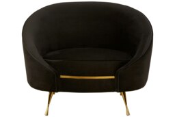Orsina Black Velvet Armchair With Gold Finish Stainless Steel Legs, Luxe Curved Barrel Design Accent Chair