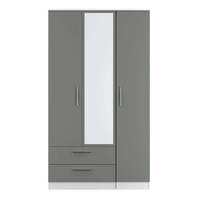 Trent Tall 2 Drawer Tiple Mirrored Wardrobe in Dusk Grey & White Matt (Ready Assembled) Grey Dusk Grey & White Matt
