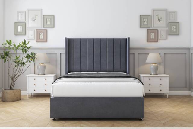 "Sloomy Falcon Steel Plush Divan Bed With Mattress No Drawers With 54"" Wingback Headboard 4' Small Double Grey Steel Small Double 1"