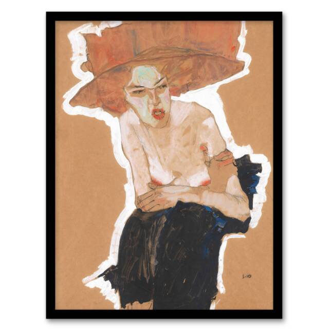 "The Malicious One Female Portrait Vintage Framed Wall Art Print Schiele 12x16"""