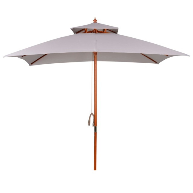 Outsunny 3(m) Wood Square Umbrella Garden Market Parasol Sunshade Grey Multi 300cm x 300cm x 297cm
