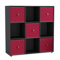9 Cube Wooden Bookcase Shelving Unit with 5 Collapsible Fabric Drawers Multi Black & Fuchsia 1