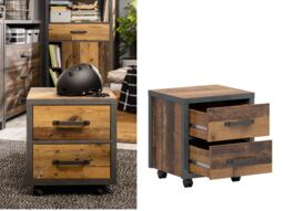 Mobile Pedestal Drawer Unit Office Bedroom Storage Bedside Cabinet Grey with Rustic Oak Pine Effect Weston