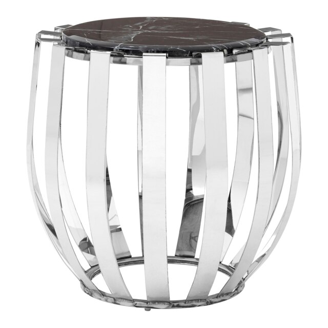 Interiors By Premier Contemporary Black Marble Side Table, Durable Side Table By Couch For Livingroom, Strong Bedside Table Silver